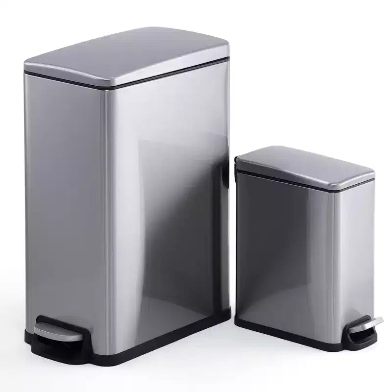 Poubelle à Pédale, Noir/Argent/Blanc, Fermeture Silencieuse, 10L/45L/45L+10L, 1 à 2 Personnes