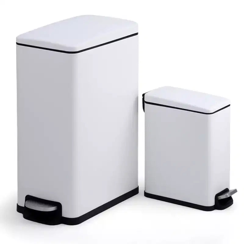 Poubelle à Pédale, Noir/Argent/Blanc, Fermeture Silencieuse, 10L/45L/45L+10L, 1 à 2 Personnes