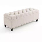 Banc Ottoman de rangement capitonné beige/gris, 2 places, capacité de 303 kg
