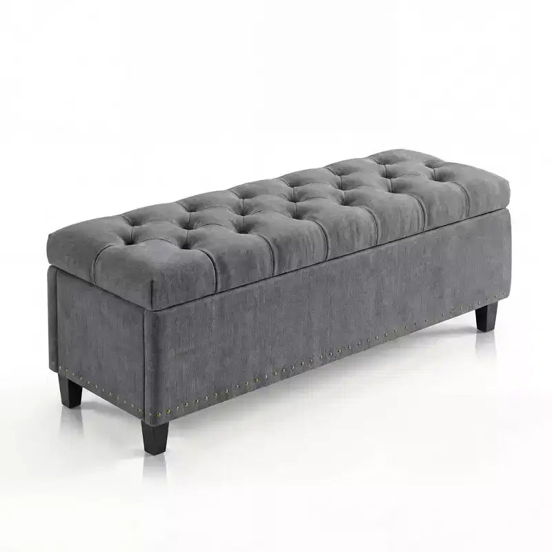 Banc Ottoman de rangement capitonné beige/gris, 2 places, capacité de 303 kg