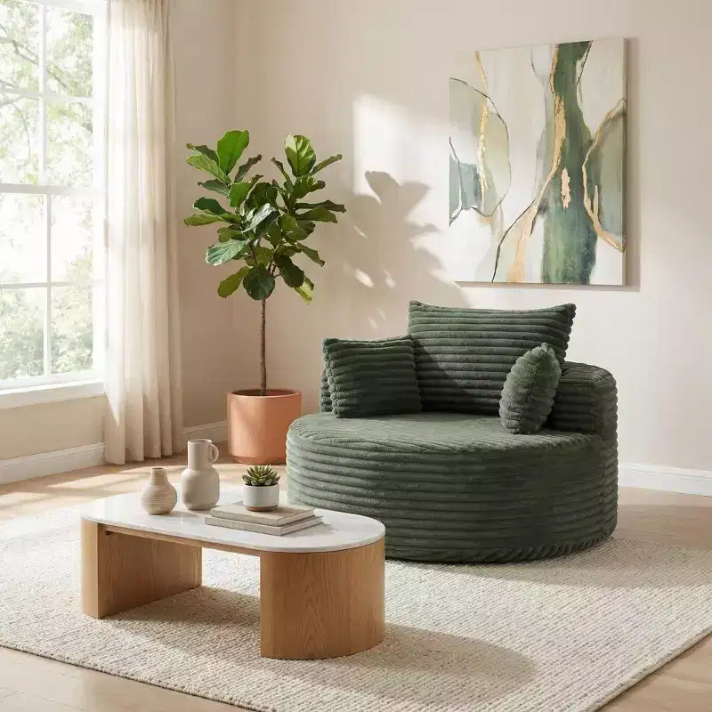 Fauteuil d'appoint rond en velours côtelé marron, une place