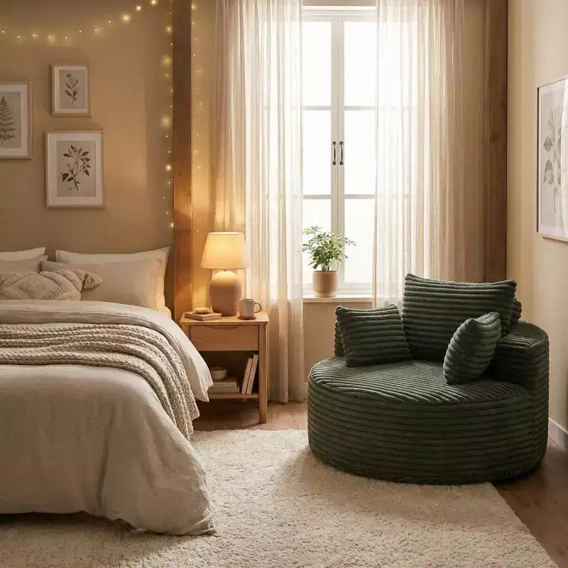 Fauteuil d'appoint rond en velours côtelé marron, une place