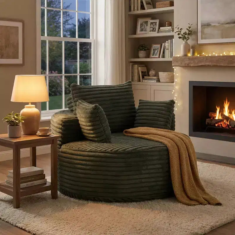 Fauteuil d'appoint rond en velours côtelé marron, une place