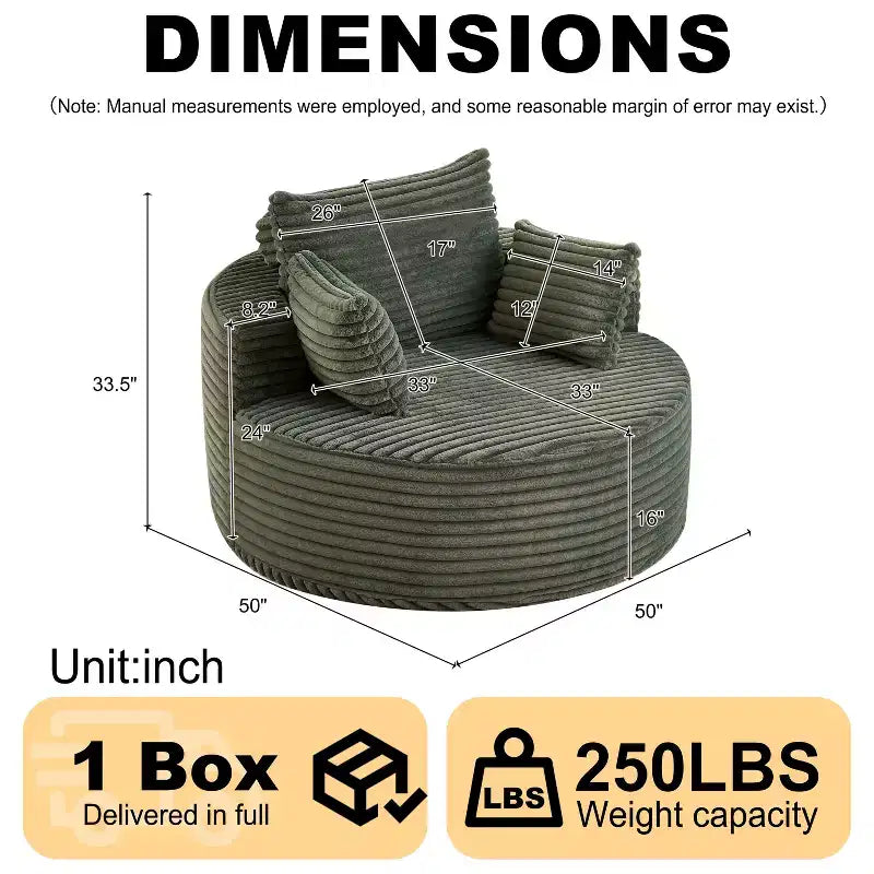 Fauteuil d'appoint rond en velours côtelé marron, une place