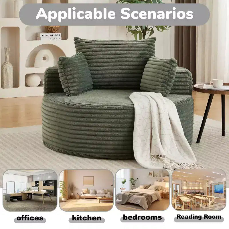 Fauteuil d'appoint rond en velours côtelé marron, une place