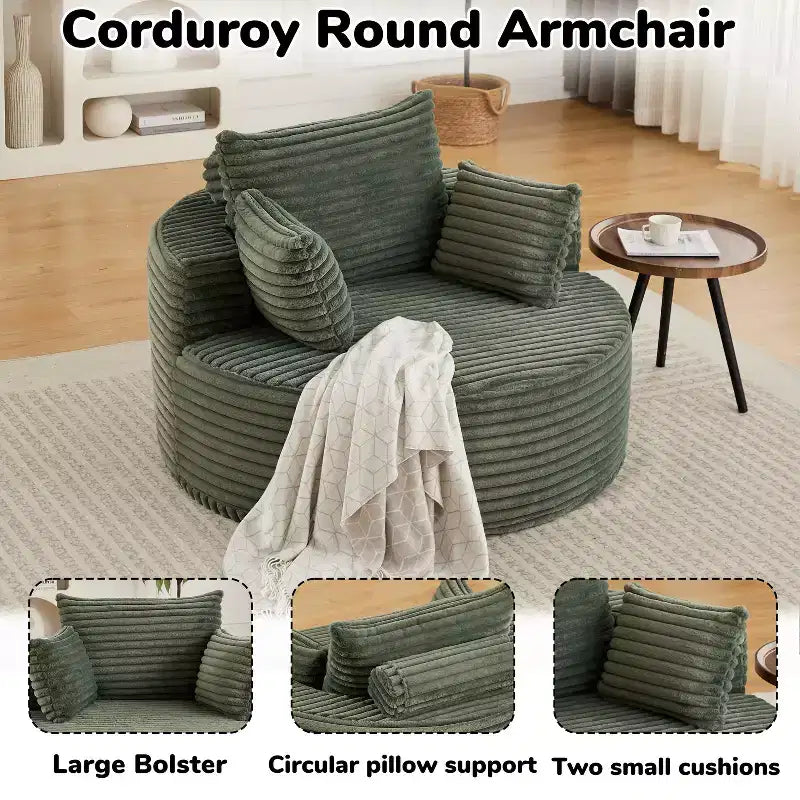 Fauteuil d'appoint rond en velours côtelé marron, une place
