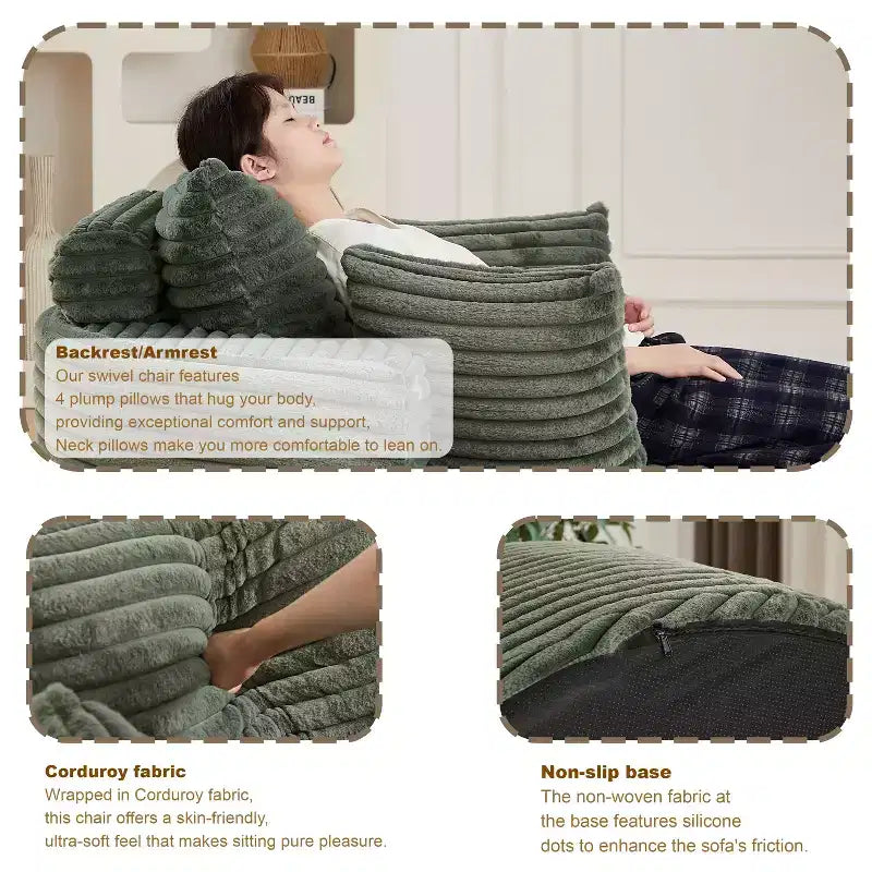 Fauteuil d'appoint rond en velours côtelé marron, une place