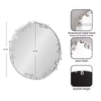 Miroir Mural Rond Floral, Argenté, Unique