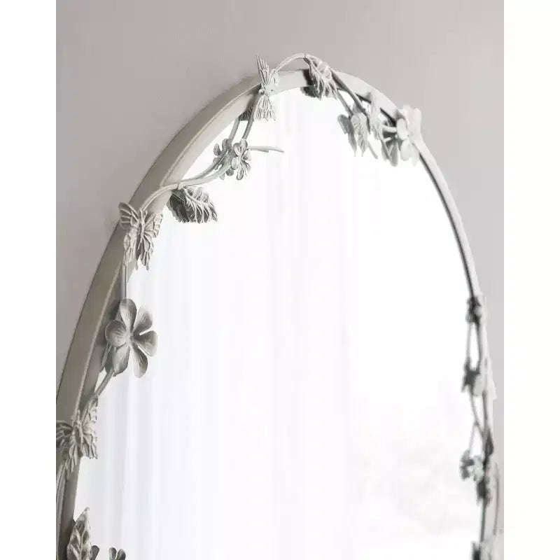 Miroir Mural Rond Floral, Argenté, Unique
