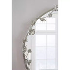Miroir Mural Rond Floral, Argenté, Unique