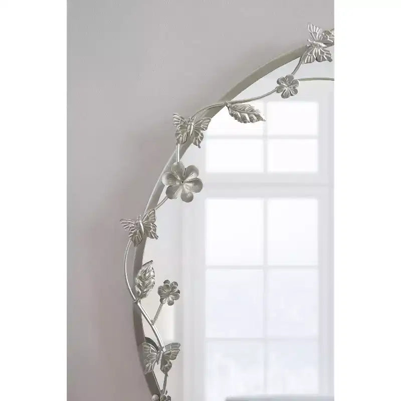 Miroir Mural Rond Floral, Argenté, Unique