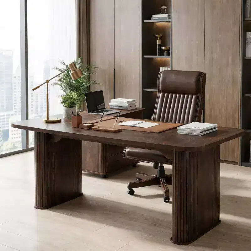 Grande table à manger moderne de 62 po pour 6 à 8 personnes, plateau rectangulaire en noyer noir, pieds piédestal robustes, idéale pour la cuisine, la salle à manger ou les conférences.