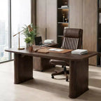 Grande table à manger moderne de 62 po pour 6 à 8 personnes, plateau rectangulaire en noyer noir, pieds piédestal robustes, idéale pour la cuisine, la salle à manger ou les conférences.