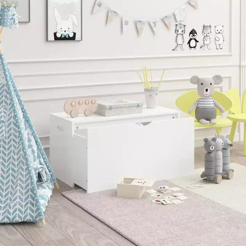 Coffre de rangement pour jouets pour enfants en bois naturel avec tiroir coulissant, utilisation par 1 enfant