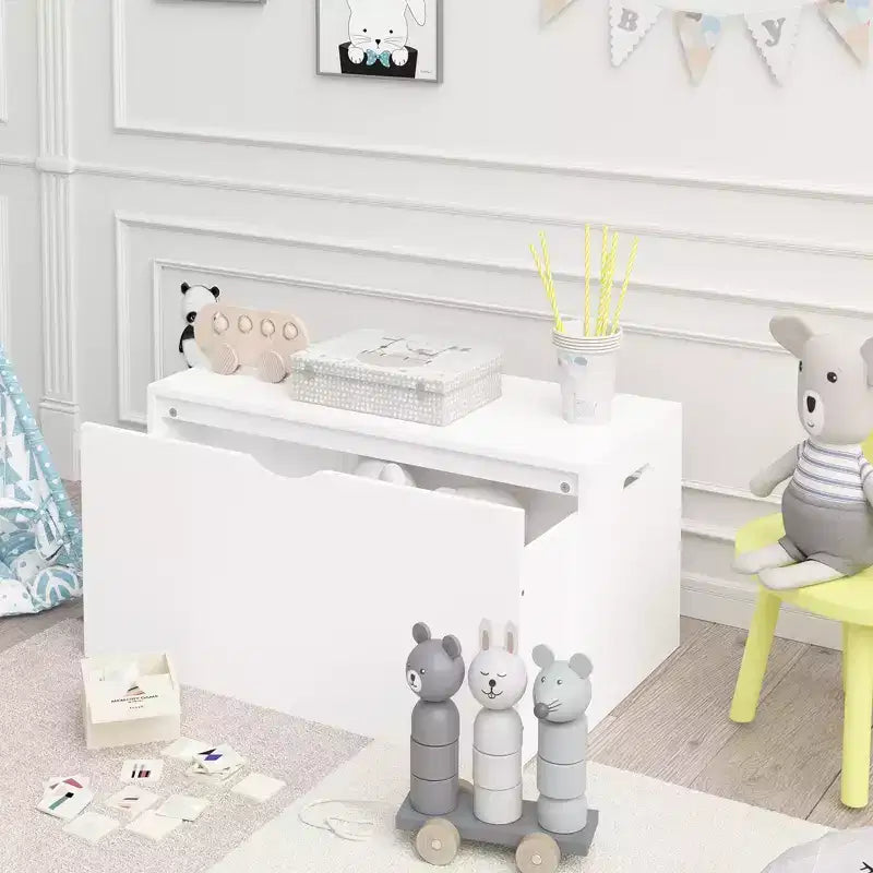 Coffre de rangement pour jouets pour enfants en bois naturel avec tiroir coulissant, utilisation par 1 enfant