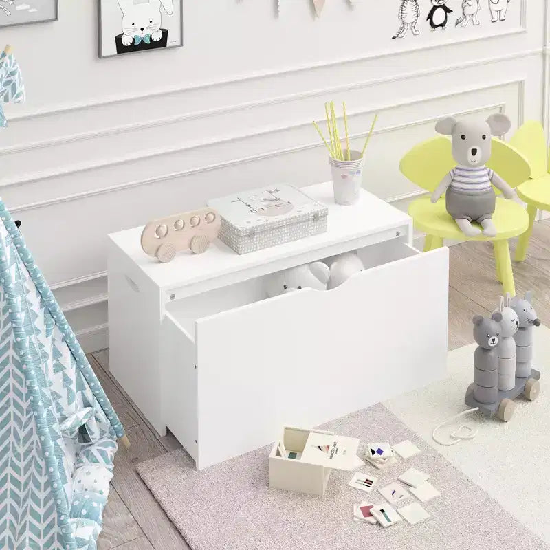 Coffre de rangement pour jouets pour enfants en bois naturel avec tiroir coulissant, utilisation par 1 enfant