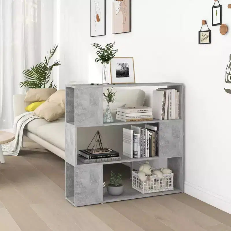 Bibliothèque-Séparateur de Pièce, Gris Béton, 1 Personne