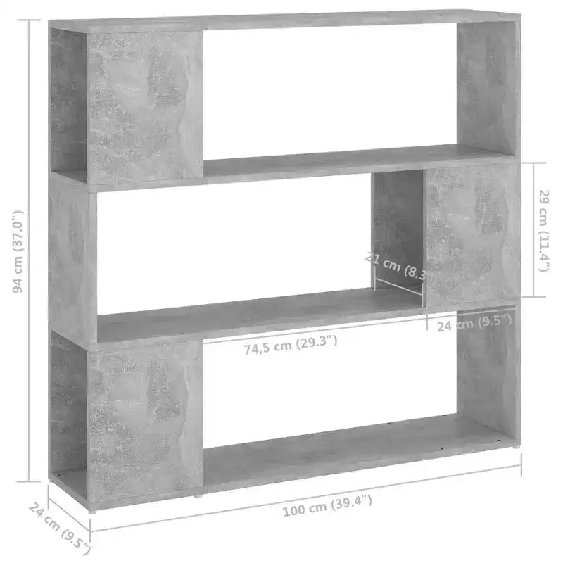 Bibliothèque-Séparateur de Pièce, Gris Béton, 1 Personne