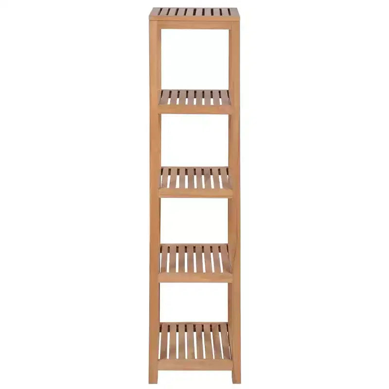 Étagère de rangement haute à 4 niveaux en teck massif, carrée, marron, pour intérieur, montage par 1 personne