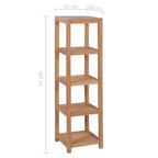 Étagère de rangement haute à 4 niveaux en teck massif, carrée, marron, pour intérieur, montage par 1 personne