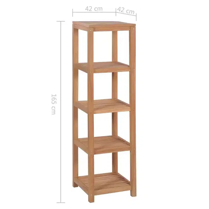 Étagère de rangement haute à 4 niveaux en teck massif, carrée, marron, pour intérieur, montage par 1 personne