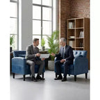 Fauteuil d'appoint capitonné en similicuir style Mid-Century noir/bleu avec rangement – À l'unité ou lot de 2