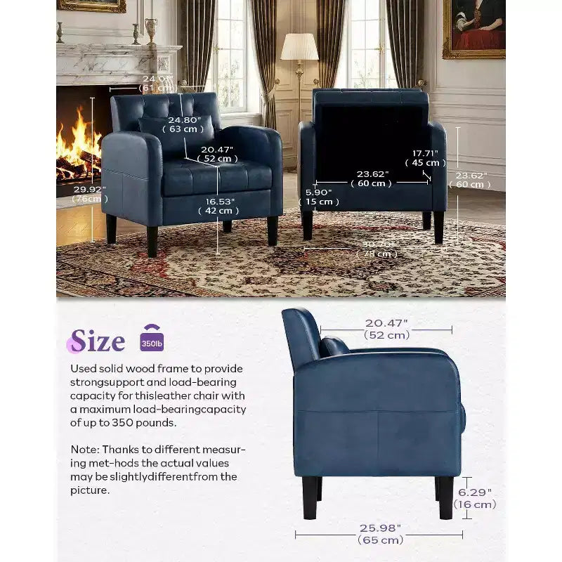 Fauteuil d'appoint capitonné en similicuir style Mid-Century noir/bleu avec rangement – À l'unité ou lot de 2
