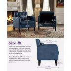 Fauteuil d'appoint capitonné en similicuir style Mid-Century noir/bleu avec rangement – À l'unité ou lot de 2