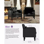 Fauteuil d'appoint capitonné en similicuir style Mid-Century noir/bleu avec rangement – À l'unité ou lot de 2