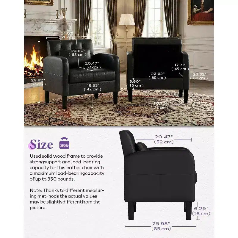 Fauteuil d'appoint capitonné en similicuir style Mid-Century noir/bleu avec rangement – À l'unité ou lot de 2
