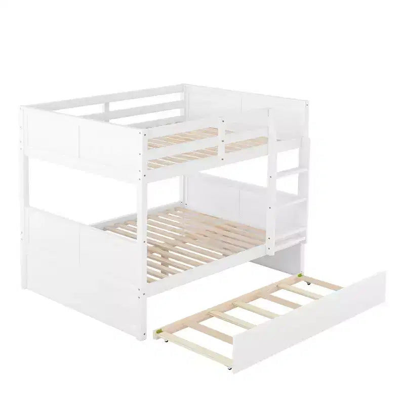 Lit superposé double blanc avec lit gigogne double, 3 couchages
