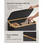 Panier à linge pliable avec couvercle, 2 compartiments, blanc crème / noir encre / gris ardoise, pour 2 personnes