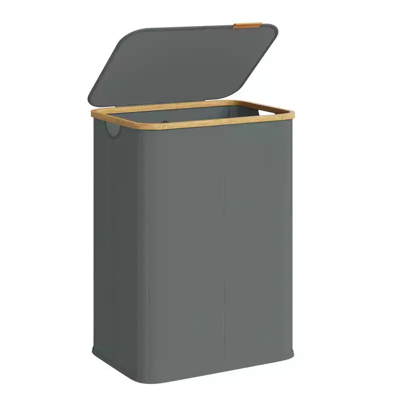 Panier à linge pliable avec couvercle, 2 compartiments, blanc crème / noir encre / gris ardoise, pour 2 personnes