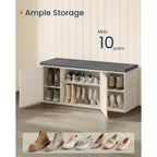 Banc de rangement miel brun / blanc rustique et gris ardoise avec meuble à chaussures, siège 1 personne