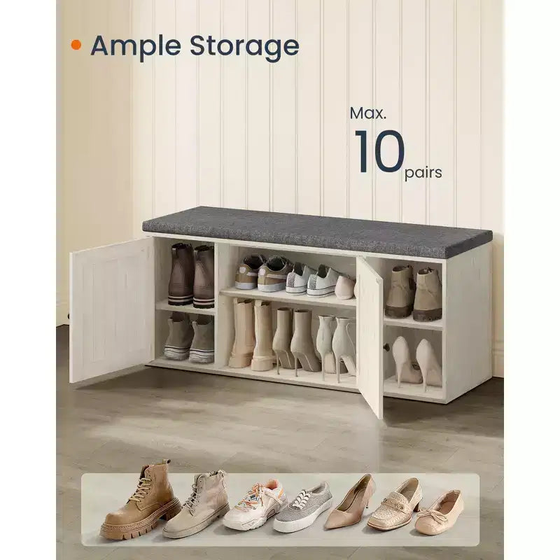 Banc de rangement miel brun / blanc rustique et gris ardoise avec meuble à chaussures, siège 1 personne