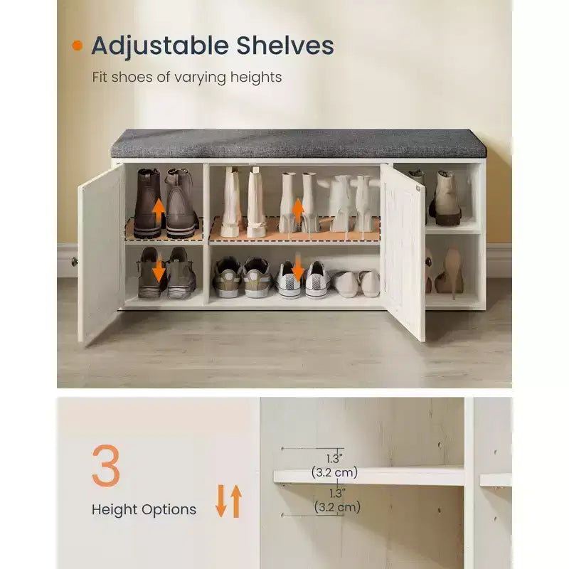 Banc de rangement miel brun / blanc rustique et gris ardoise avec meuble à chaussures, siège 1 personne