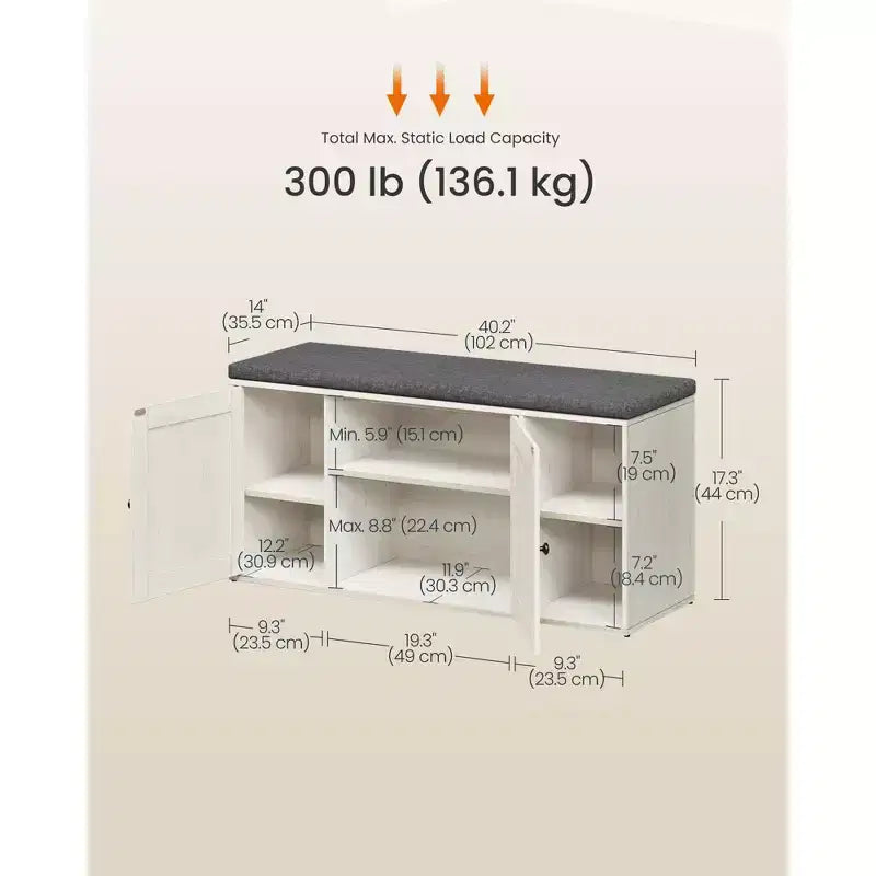 Banc de rangement miel brun / blanc rustique et gris ardoise avec meuble à chaussures, siège 1 personne