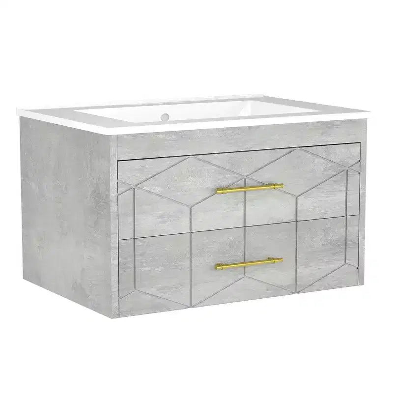 Meuble-lavabo mural de salle de bain noir / gris / blanc avec lavabo et poignée dorée – 24" ou 30", simple vasque
