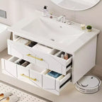 Meuble-lavabo mural de salle de bain noir / gris / blanc avec lavabo et poignée dorée – 24" ou 30", simple vasque