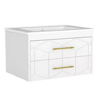 Meuble-lavabo mural de salle de bain noir / gris / blanc avec lavabo et poignée dorée – 24" ou 30", simple vasque