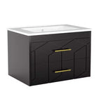 Meuble-lavabo mural de salle de bain noir / gris / blanc avec lavabo et poignée dorée – 24" ou 30", simple vasque