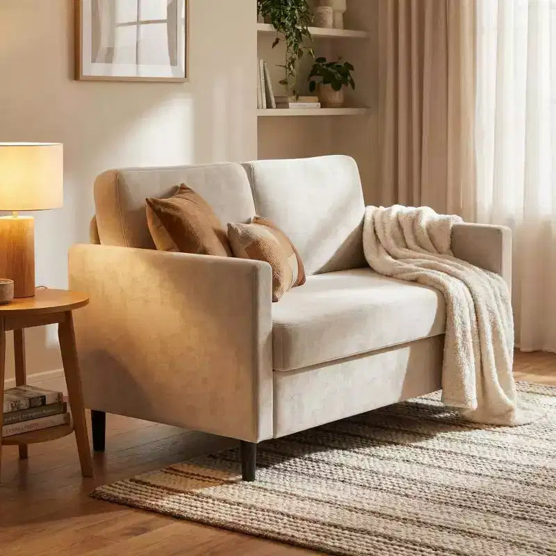 Causeuse 2 places en similicuir beige / gris / gris clair