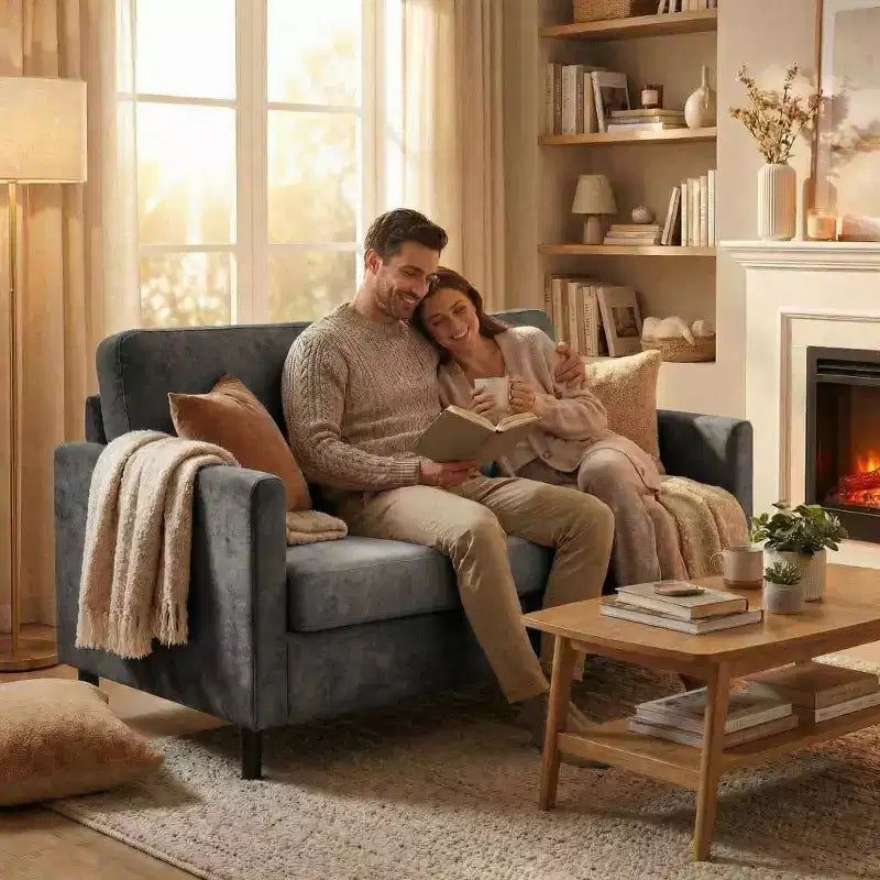 Causeuse 2 places en similicuir beige / gris / gris clair