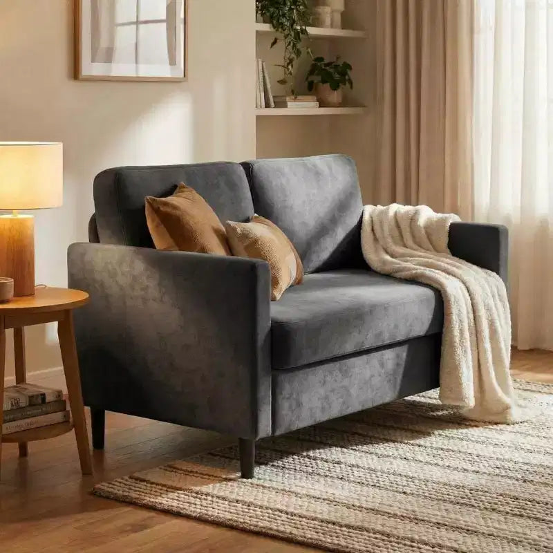 Causeuse 2 places en similicuir beige / gris / gris clair