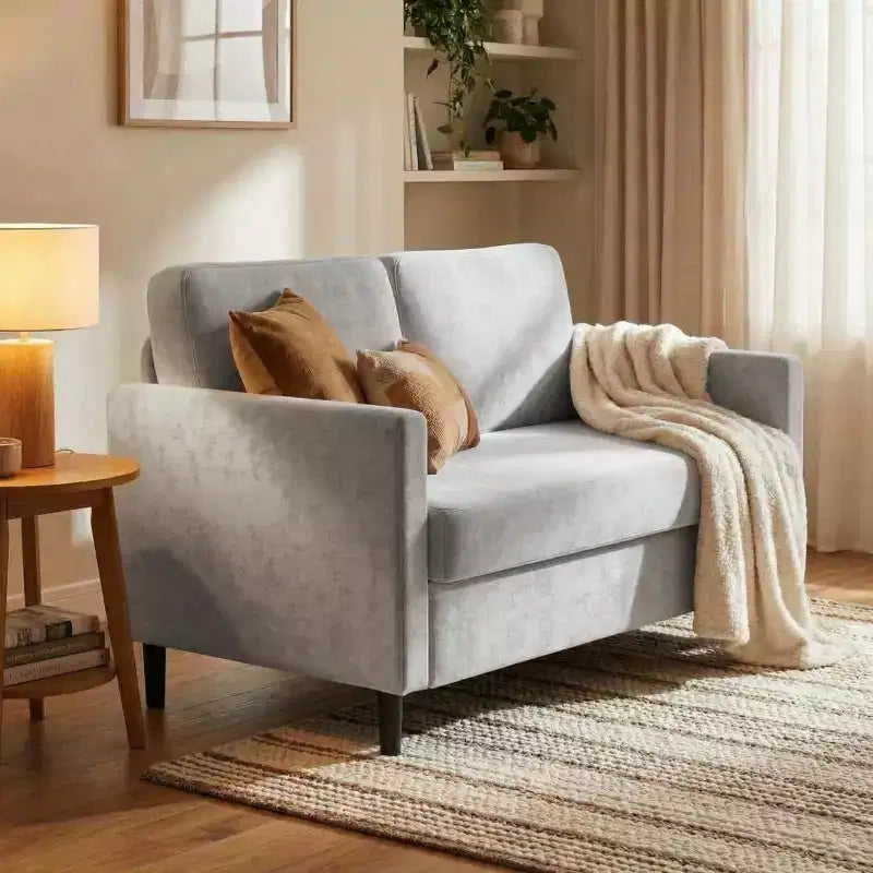 Causeuse 2 places en similicuir beige / gris / gris clair