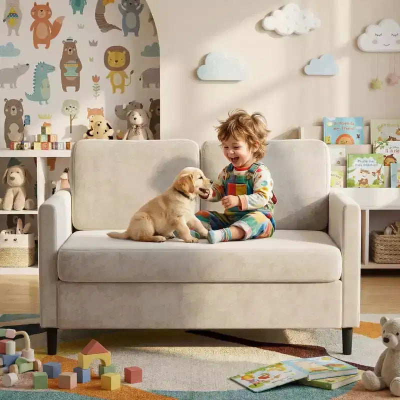 Causeuse 2 places en similicuir beige / gris / gris clair