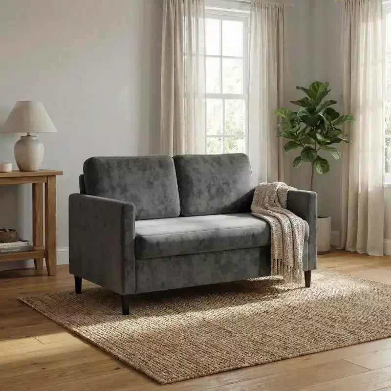 Causeuse 2 places en similicuir beige / gris / gris clair