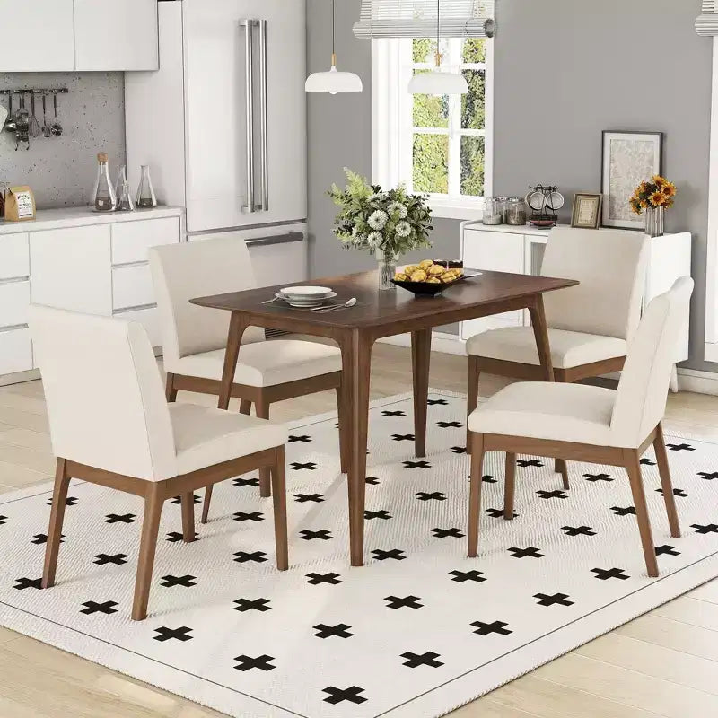 Ensemble table à manger rectangulaire, beige clair / noyer, 4 places