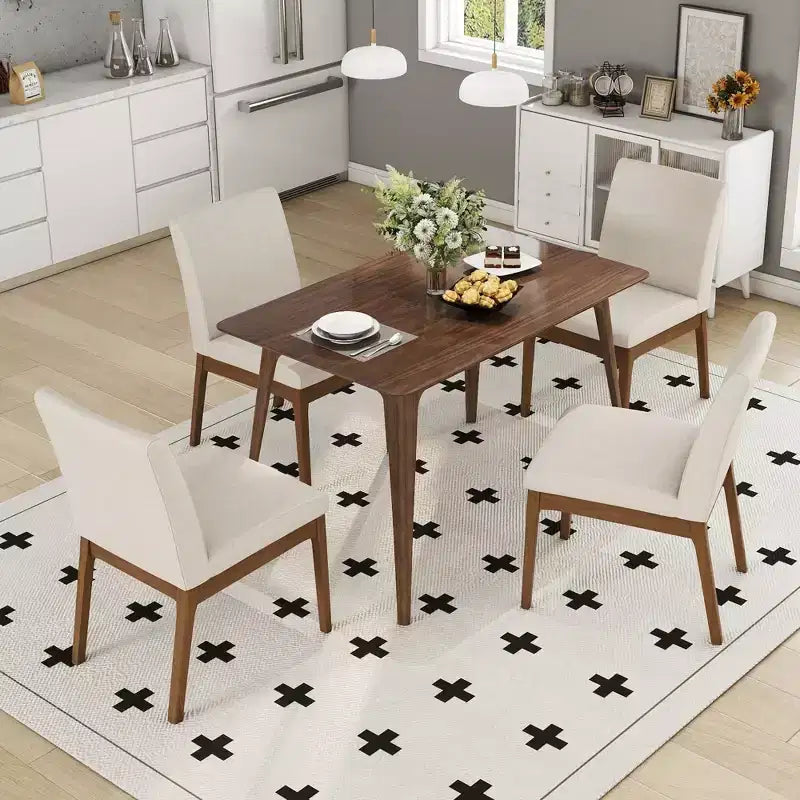 Ensemble table à manger rectangulaire, beige clair / noyer, 4 places