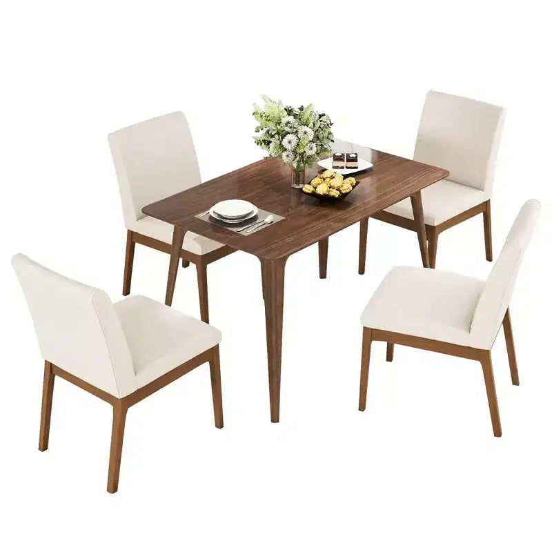 Ensemble table à manger rectangulaire, beige clair / noyer, 4 places